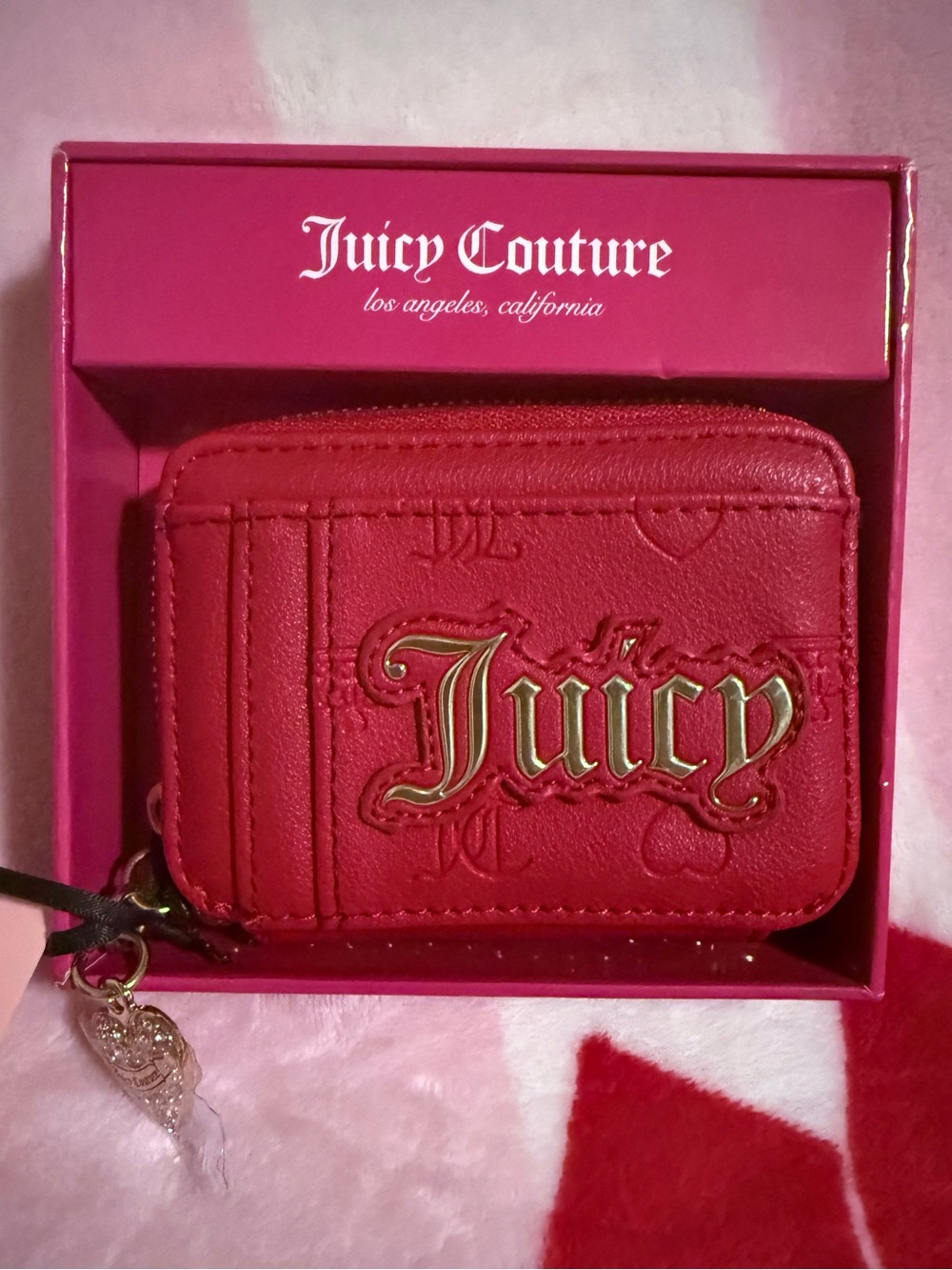 NWT Juicy Couture Lipstick Red Mini Wallet with Gold Heart Charm